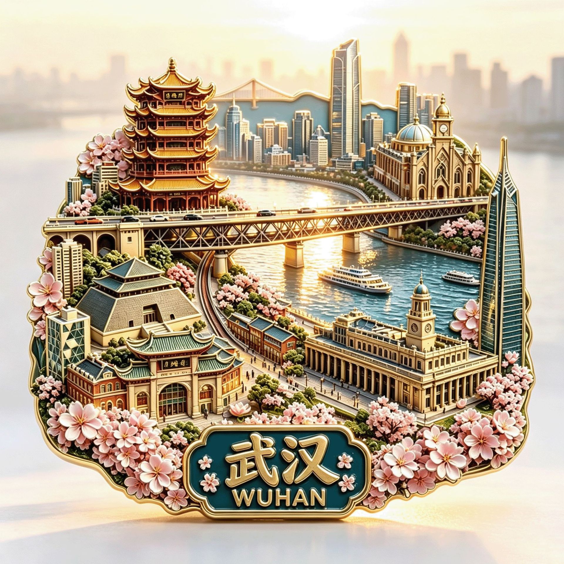 武汉3D立体浮雕城市旅游冰箱贴