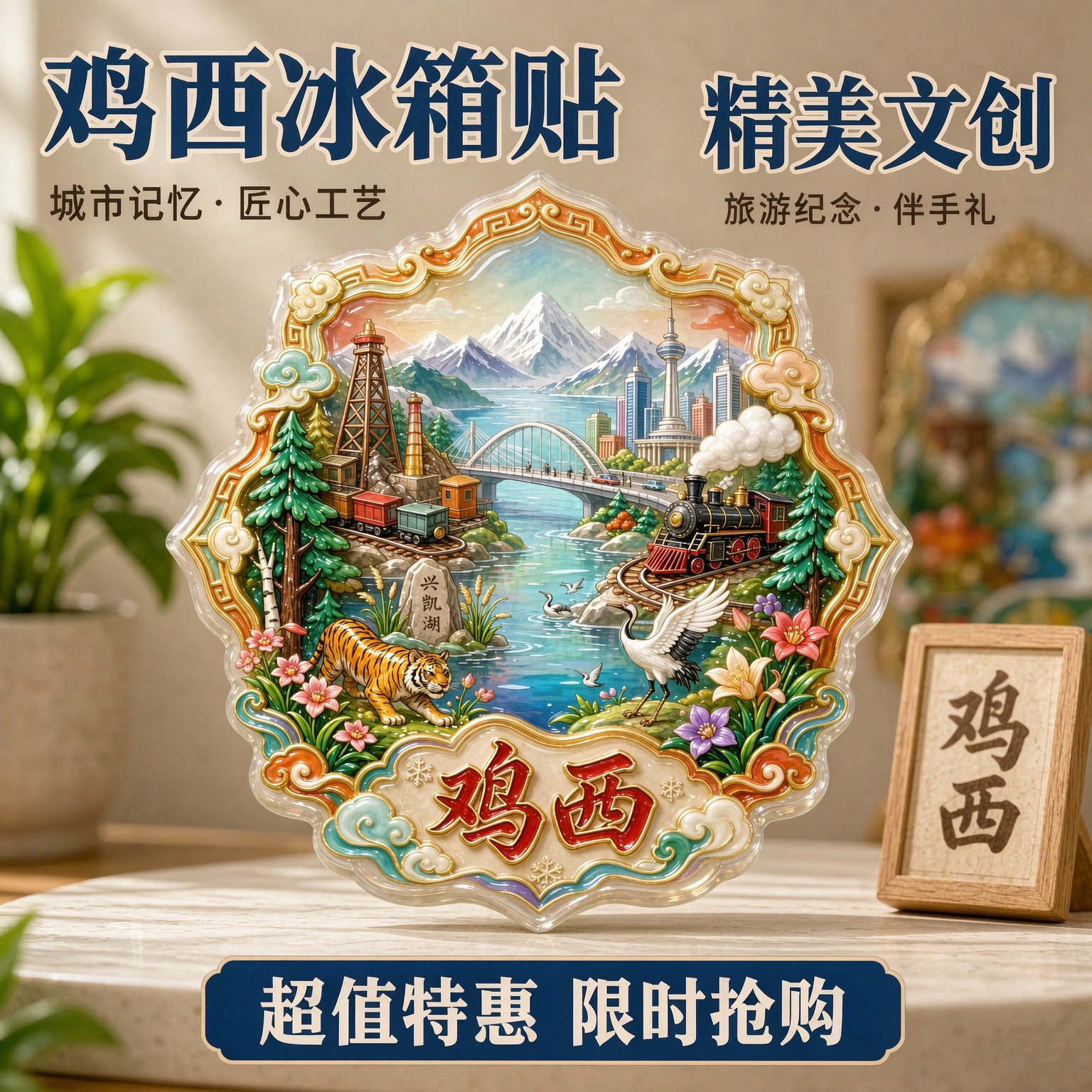 黑龙江鸡西城市旅游纪念品冰箱贴
