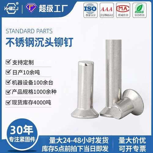 沉头铆钉实心不锈钢304材质嵌入铭牌钉GB869国标通用现货厂家