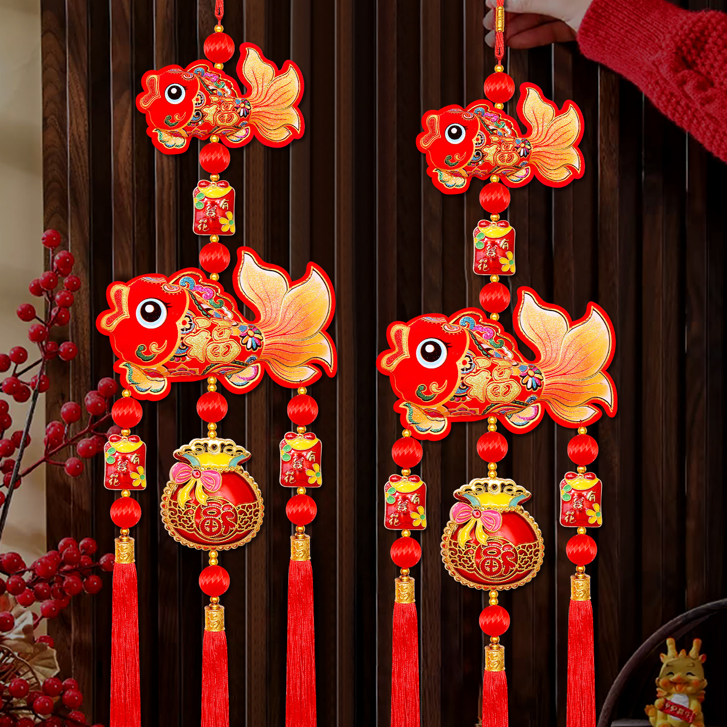 双锦鲤挂饰招财钱袋丝光滴油有钱花新年挂饰过年客厅入户门布置,节庆用品/礼品,挂饰/生肖挂饰,淘宝优惠券,粉丝福利购,淘宝优惠卷