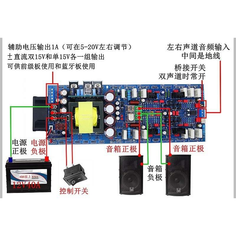 直流12V发烧功放板带BTL 电瓶大功率汽车载广场舞拉杆音箱 双声道