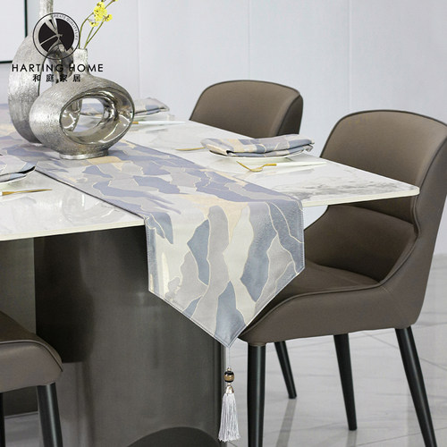 速发和式灰茶桌旗中庭禅意轻奢高端中国风茶旗色台布艺长条茶席桌