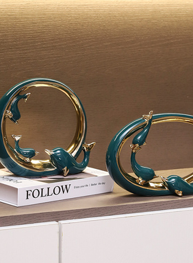 速发酒柜柜件轻摆创意海豚装饰品客厅餐边柜橱奢新婚乔迁桌面摆设