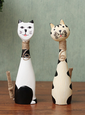 速发彩绘木质小猫柜工情侣猫咪客厅酒创摆件家居装饰意艺礼品摆设