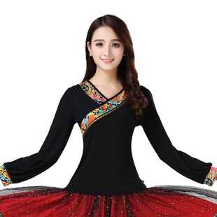 速发秋冬广场舞服装 上衣长上莫舞尔民族风舞蹈演出服蒙古舞跳代袖