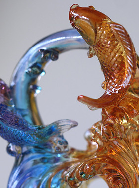 速发时来运转琉璃鱼摆件居家室内客厅商饰工桌面摆放装务送礼柜艺