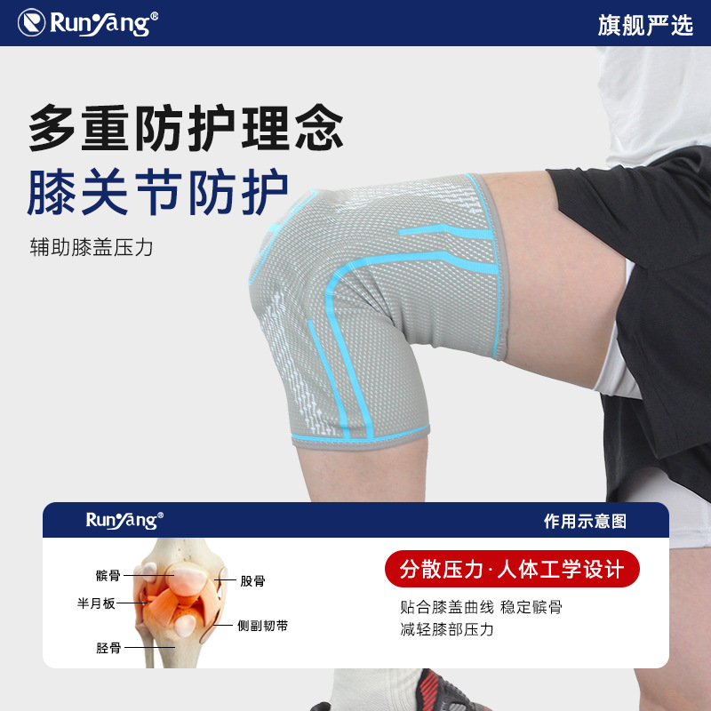 针织运动护膝硅胶防护缓震防撞弹簧支撑透气户外篮球骑行跑步护膝