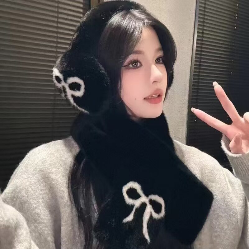 高品质保暖耳罩女百搭围巾时尚蝴蝶结可折叠耳捂御寒防围脖加厚