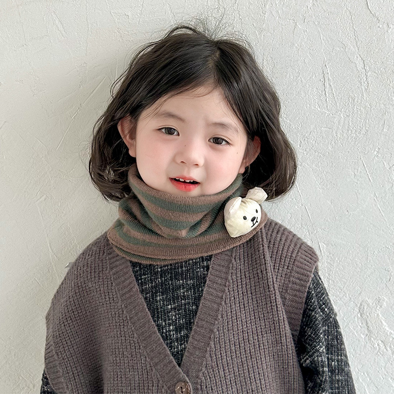 儿童围巾秋冬季可爱卡通宝宝围脖i韩版条纹洋气男童女童防风脖套