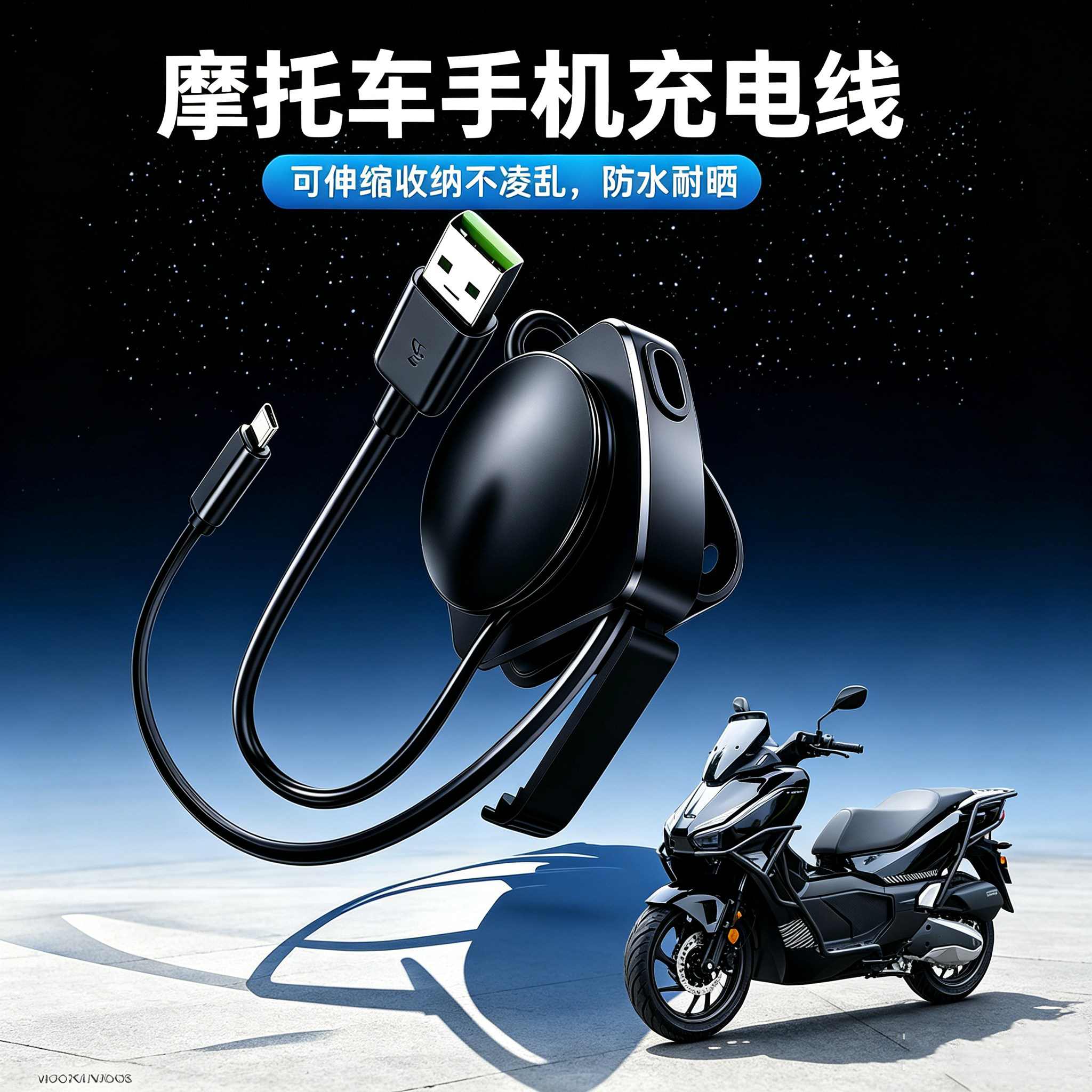 电动摩托车手机充电线可伸缩