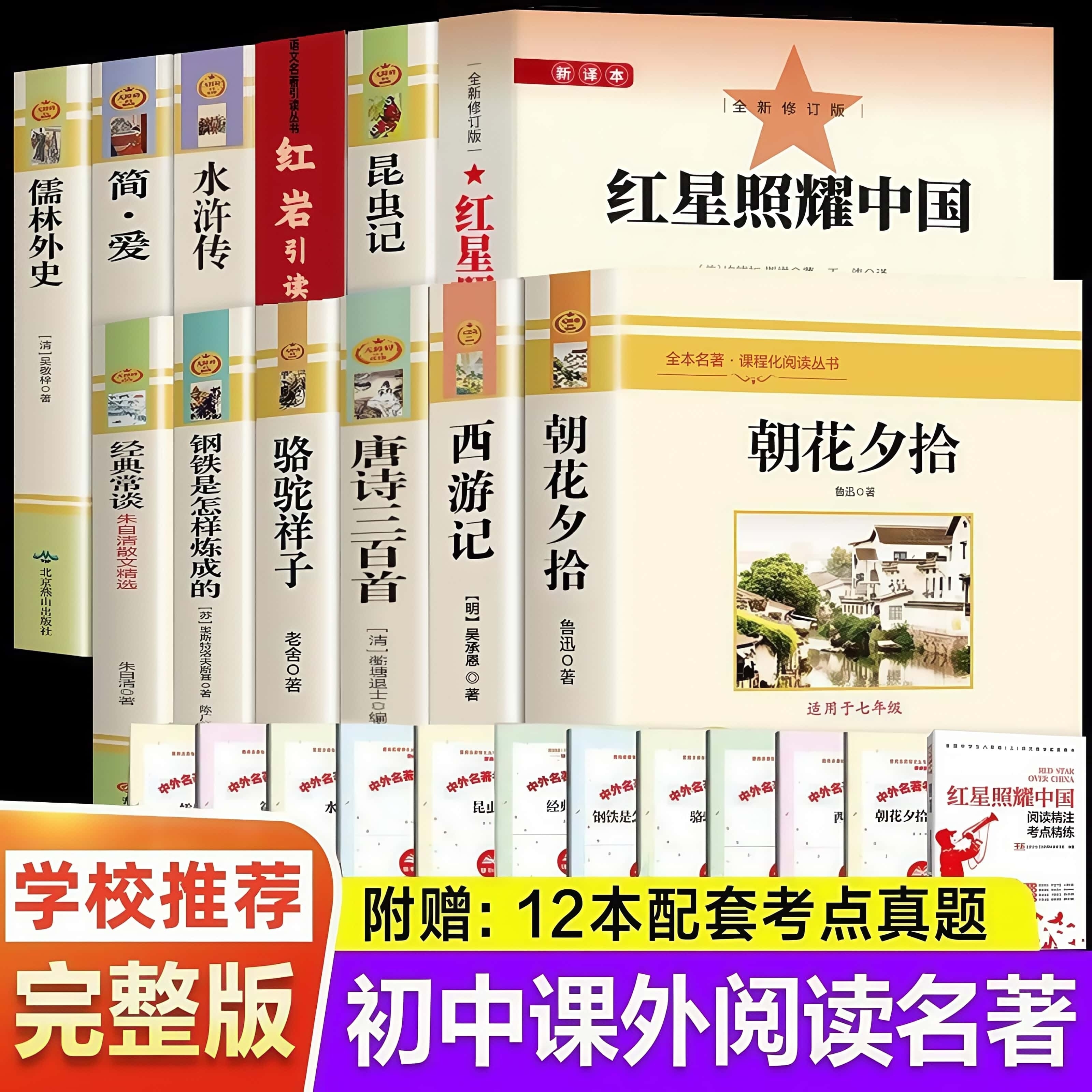 初中七八九年级西游记朝花夕拾红星照耀中国红岩引读简爱唐诗三百