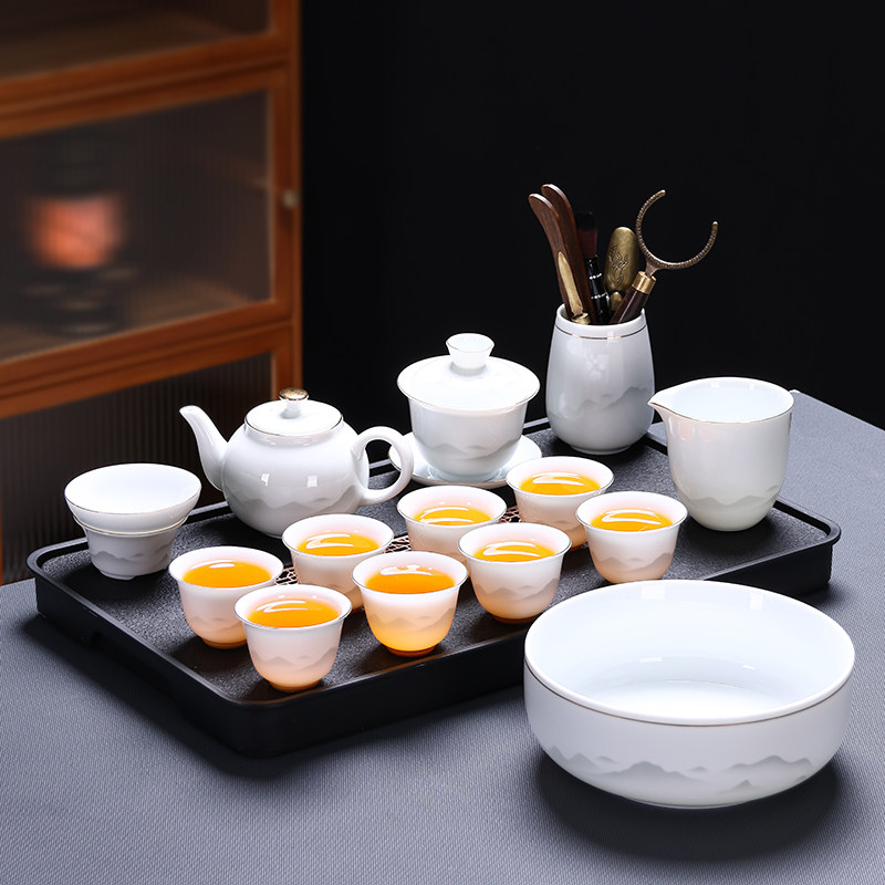 羊脂玉瓷功夫茶具套装陶瓷茶壶盖碗茶杯茶盘轻奢高档家用2025新款