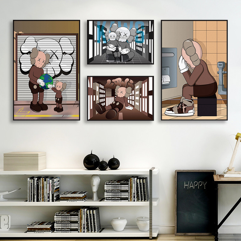 KAWS潮牌挂画卡通暴力熊客厅装饰画电竞房芝麻街潮流工作室壁画