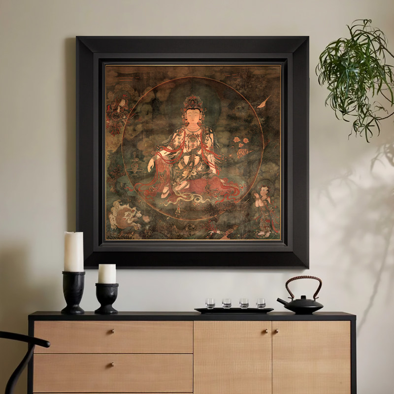 新中式水月观音装饰画民宿玄关佛像挂画酒店别墅茶室会所高端壁画