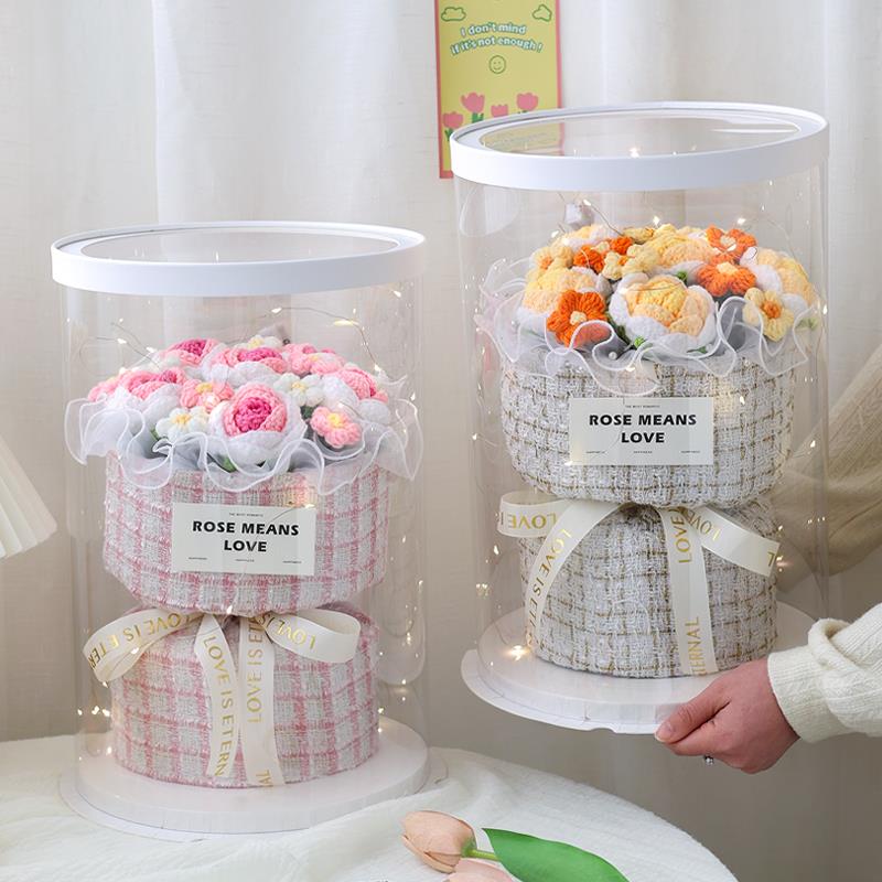 母亲节成品编织毛线仿真花针织玫瑰花束礼盒送女生女朋友生日礼物