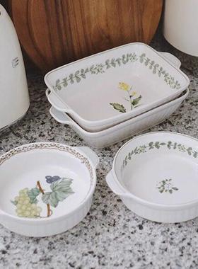 O*CHARD GARDEN 陶瓷双耳烤盘田园香草系列圆盘方盘 烘焙烤盘果盘