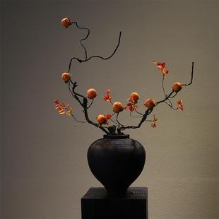 饰 侘寂风黑色树脂花瓶禅意宋韵摆件民宿复古木纹咖啡厅家居桌面装