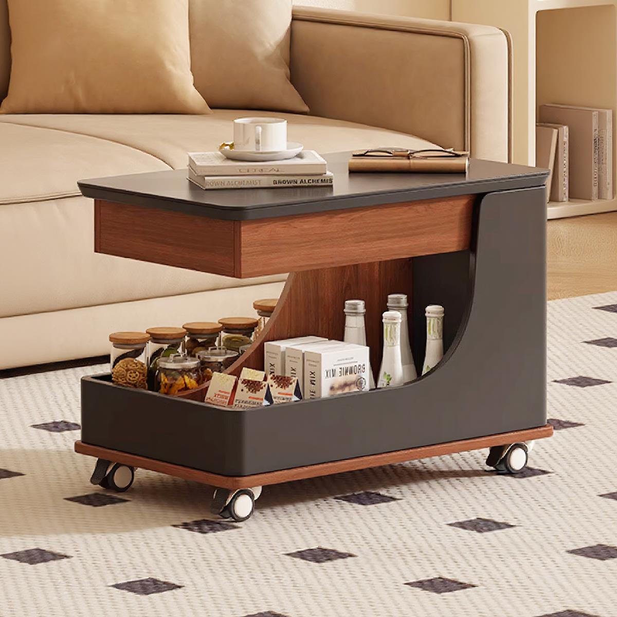 中古小推车带桌板 餐车家用床边移动边柜法式可升降岩板零食边几