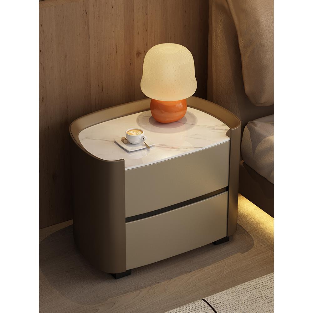 轻奢岩板床头柜现代简约高级感家用实木卧室储物柜设计感2024新款