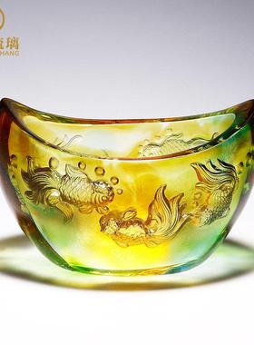 金鱼缸琉璃聚宝盆玄关钥匙收纳摆件客厅装饰品水晶工艺品轻奢高档