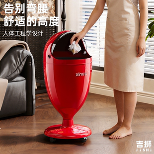 创意轻奢风垃圾桶高款免弯腰客厅卧室大容量高颜值带轮厨房垃圾桶