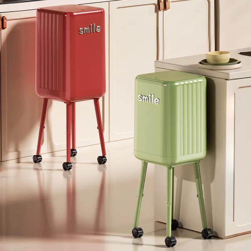 厨房垃圾桶专用家用2025款高颜值带盖子可移动大容量免弯腰高脚