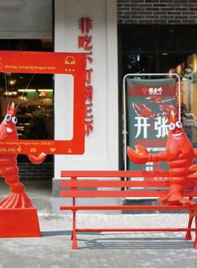 户外彷真发光卡通小龙虾玻璃纤维雕塑饭厅海鲜大排档迎宾落地大摆