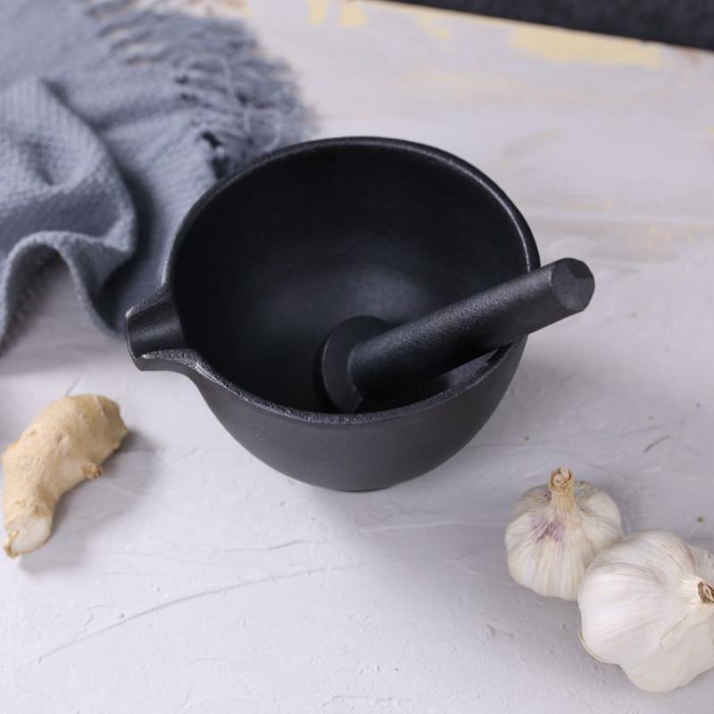 铸铁研钵捣蒜器搅蒜器蒜臼子家用蒜泥器捣药罐药盅婴儿研无涂层
