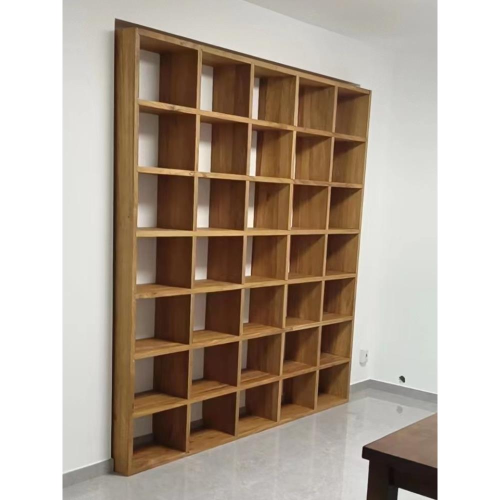 定制老榆木书架客厅书柜原木置物架实木格子架落地整墙书架展示柜