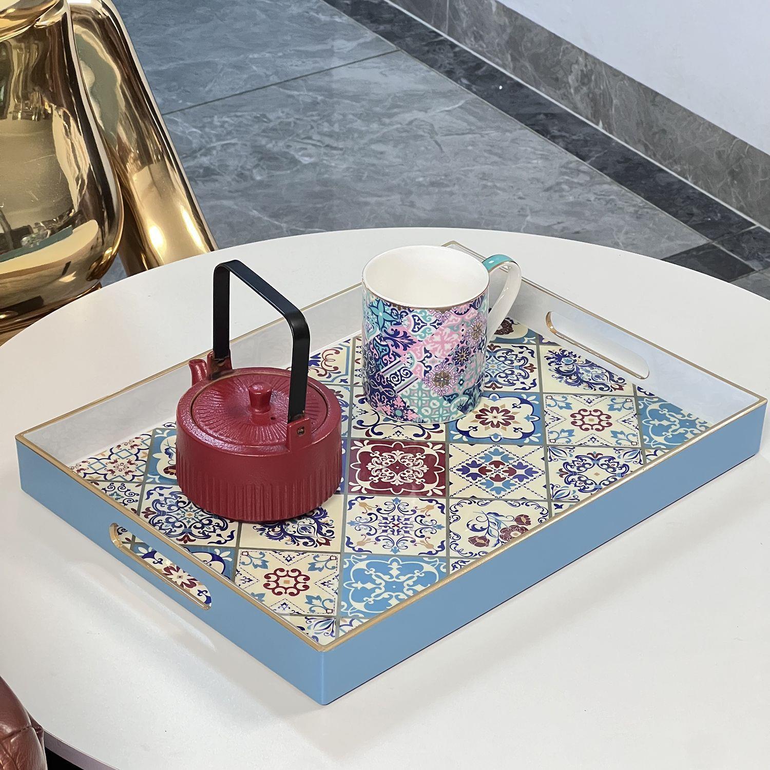 长方形托盘北欧零售酒店别墅茶杯水果托盘地中海款茶水托盘