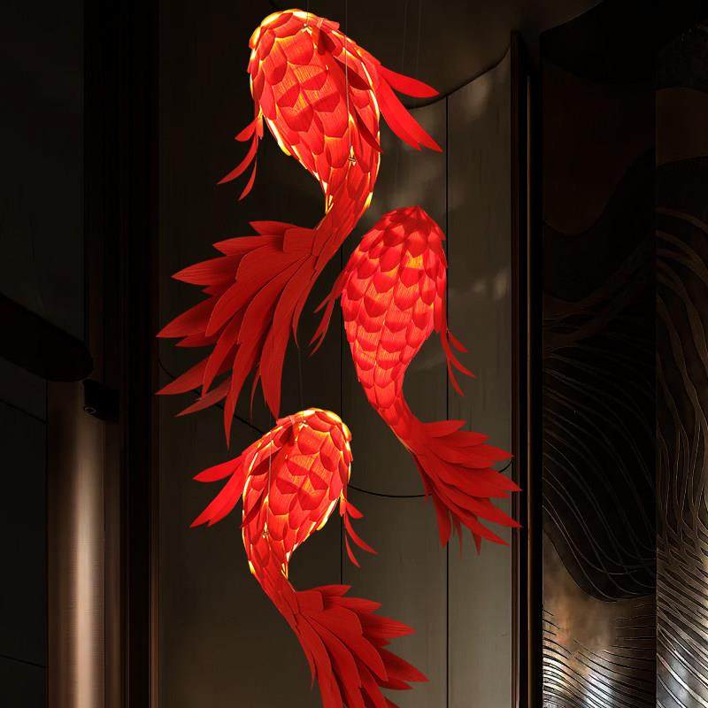 新中式锦鲤鱼形吊灯日式酒店大堂餐饮火锅店灯具创意艺术鱼装饰灯,家装灯饰光源,酒店/宴会厅/餐饮吊灯,淘宝优惠券,粉丝福利购,淘宝优惠卷