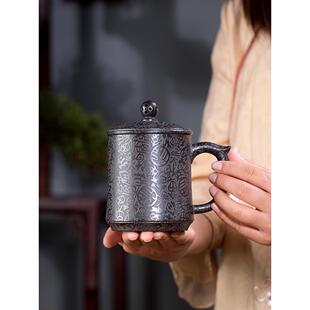 宜兴紫砂杯纯手工刻绘百福石黄茶杯男士泡茶单杯子礼盒装高档茶具