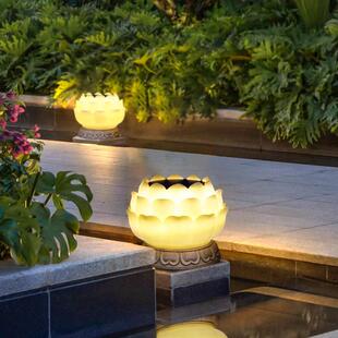 蒸客户外太阳能柱头灯庭院围墙灯莲花柱子灯别墅大门氛围灯门垛灯