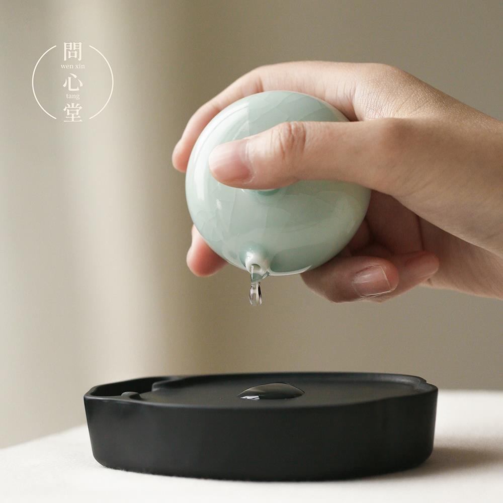 问心堂水滴汝瓷袖珍小砚滴水滴砚台磨墨加水墨碟添水文房器书法用