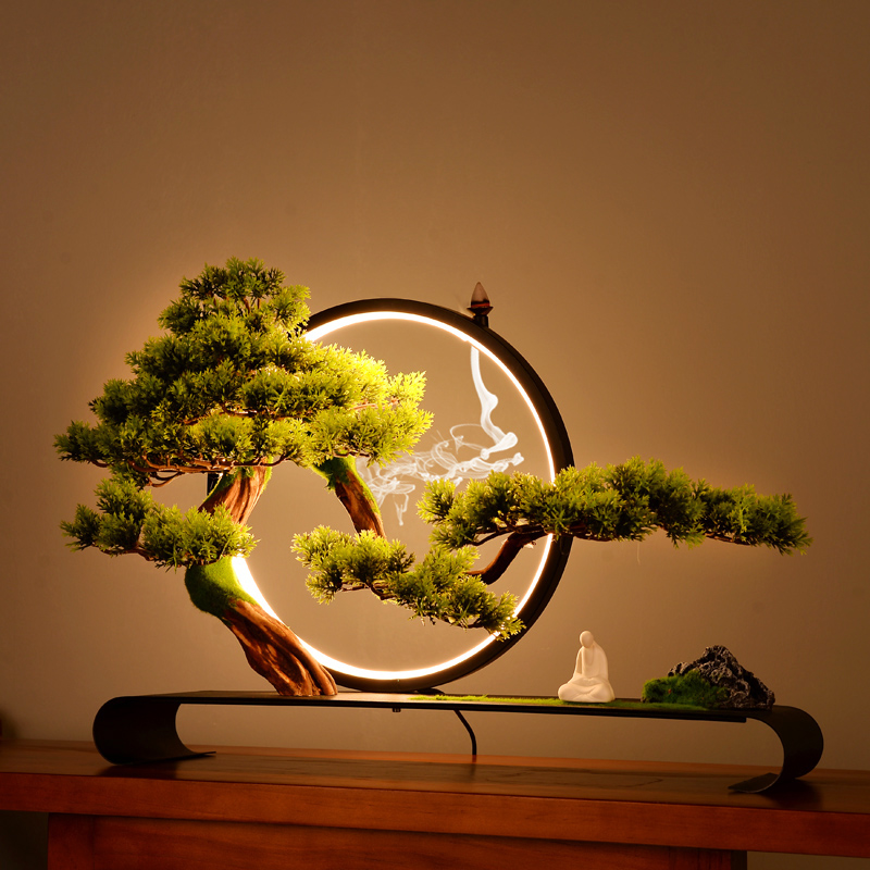 崖柏迎客松盆景微景观摆件禅意空间新中式客厅玄关软装艺术品摆设
