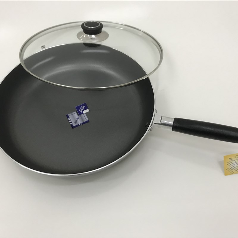 易厨乐特富龙不粘平底煎盘网纹底煎盘家用牛排煎锅煎蛋锅配玻璃盖