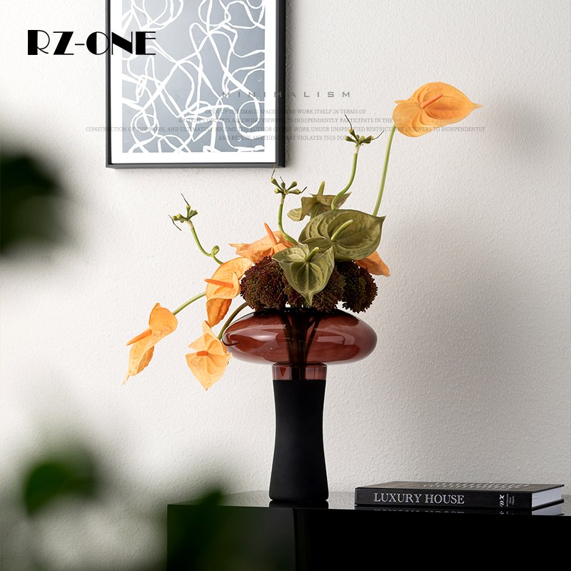 Rzone 高端现代轻奢仿真花艺绿植玻璃插花器客厅桌面软装饰品摆件