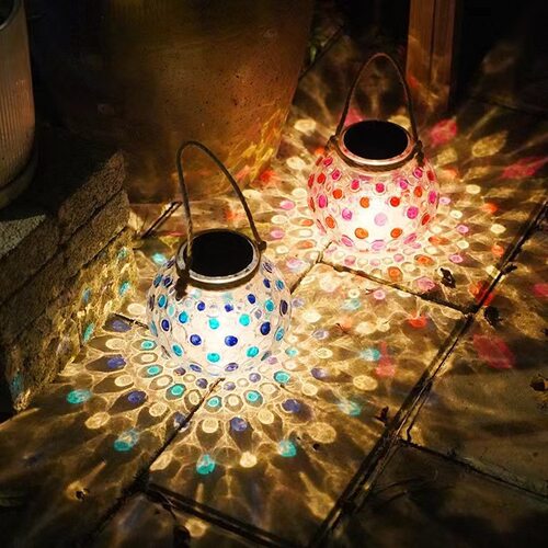 户外暖光太阳能装饰波点 LED许愿灯庭院裂纹挂树露营玻璃孔雀灯