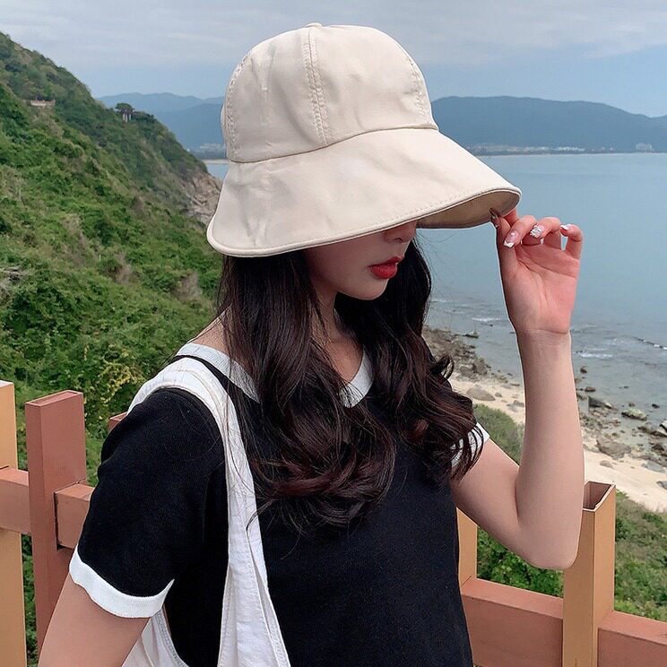 日系文艺帽子女夏季渔夫帽韩版遮脸遮阳防晒帽可扎马尾太阳盆帽潮