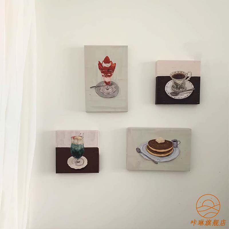 覆古风茶店小众艺术饭厅咖啡店装饰画画日系覆古抽象饮品高级感挂