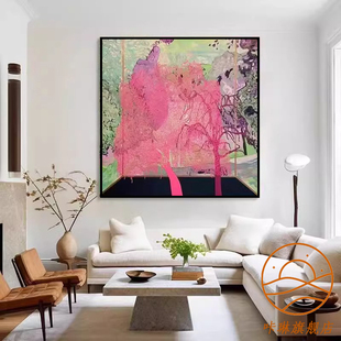 美式复古抽象民宿酒店装饰画艺术感小众正方形客厅卧室背景墙挂画