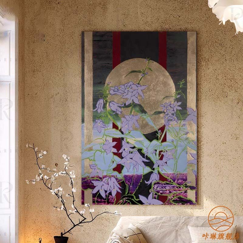 法式中古风月映繁花卧室客厅落地装饰画覆古民宿玄关柜高级感挂画