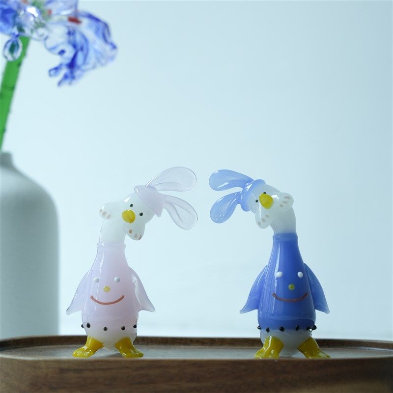 琉璃手工艺品可爱歪头情侣鸭桌面摆件G治愈解压微笑鸭创意手办礼,家居饰品,装饰摆件,淘宝优惠券,粉丝福利购,淘宝优惠卷