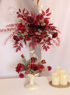 仿真花艺鸟笼摆件签到台甜品区圆桌装饰布置橱窗商场Y家居软装陈