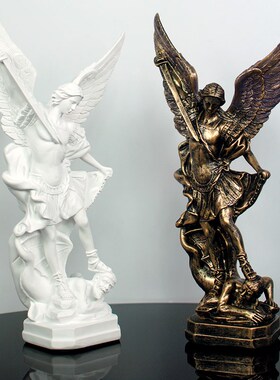 大天使长米迦勒雕塑白色圣像家居装饰半手O工欧式树脂工艺雕像