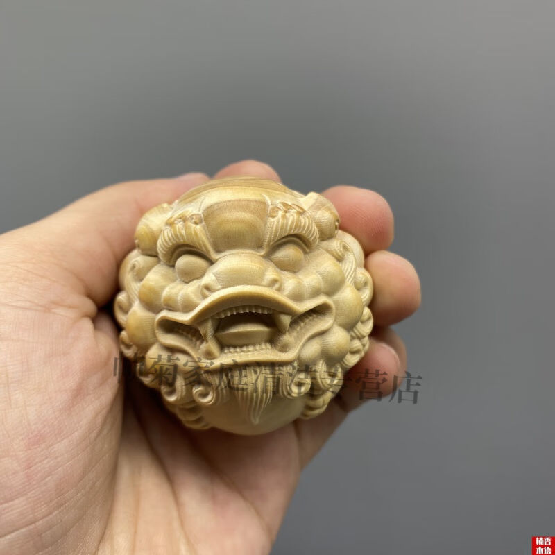 小叶黄杨木貔貅小叶黄杨木雕刻狮子头貔貅手球手部按摩实木动物送