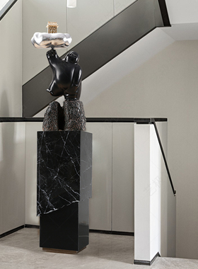 速发可黑白色示理石底雕基座大型落地装饰艺术品座塑摆件展大台