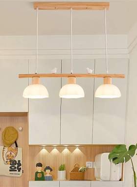 北欧现代简约实木餐厅创意个性led日式原木灯饰条纹吊灯6205B