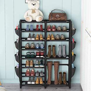 鞋架跨境电商亚马逊爆款双列8层侧挂袋无纺布简易家居收纳鞋柜