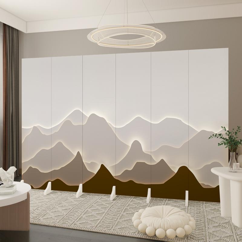 书山水画屏叠风约现简代隔断客厅酒店02房卧室大厅折移动玄关折屏